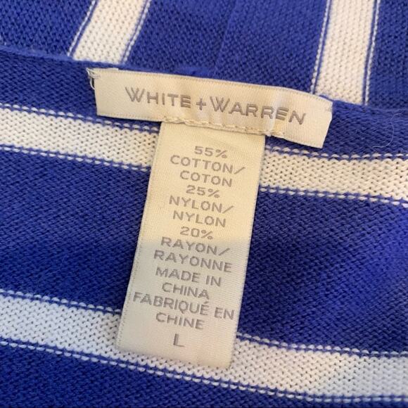 White + Warren blue white striped open front cardigan sweater size Large - Picture 10 of 11